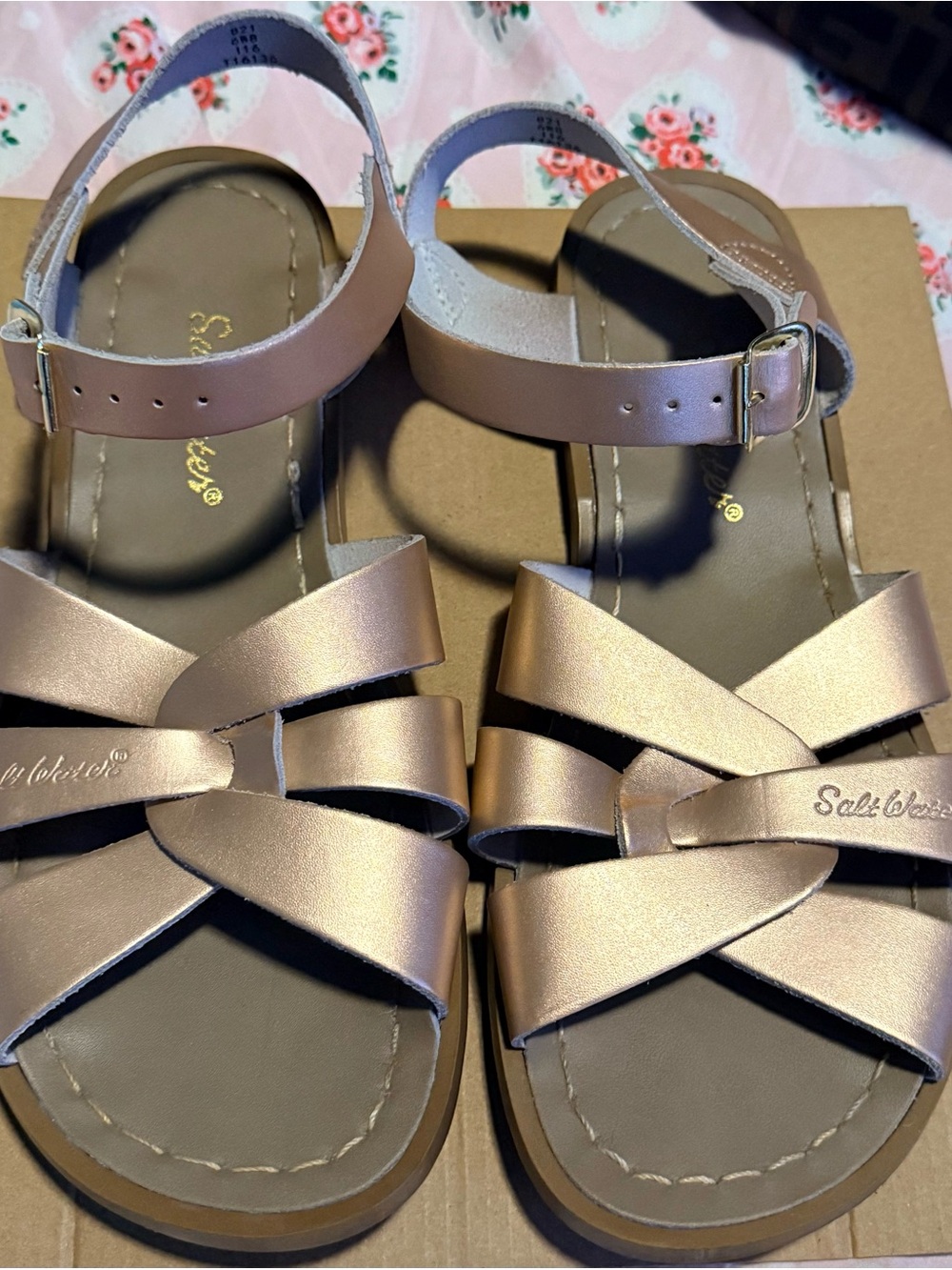 saltwater LUXE Rose Gold Strappy Leather Sandals